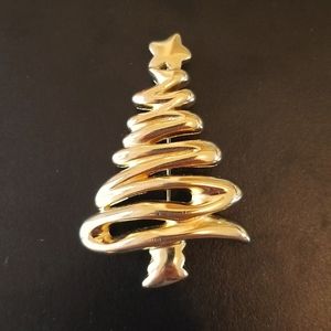 FO Fernando Originals Gold Tone Ribbon Christmas Tree Brooch
